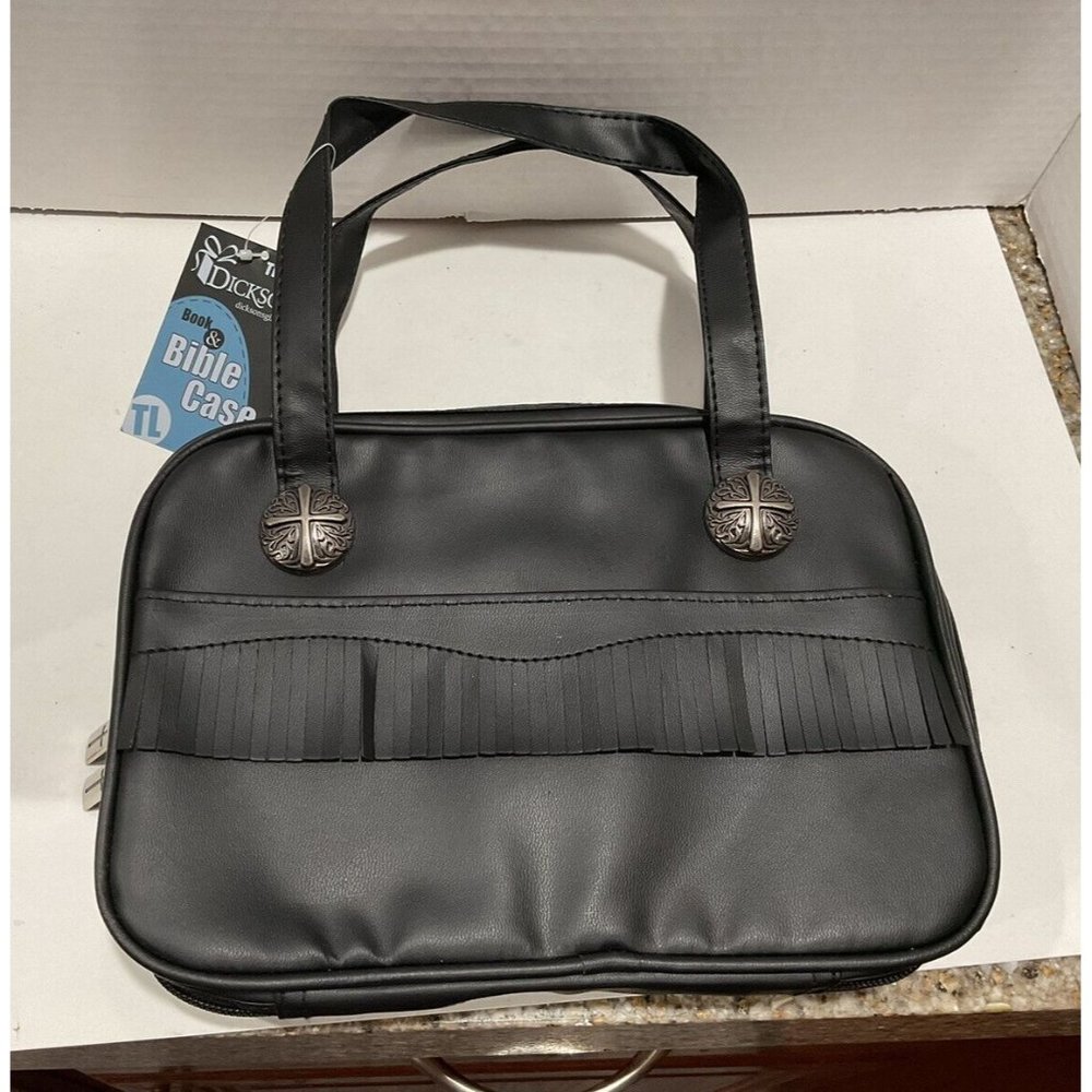 Dickson' Thinline Book & Bible Case Black faux Leather with Cross Zippers
